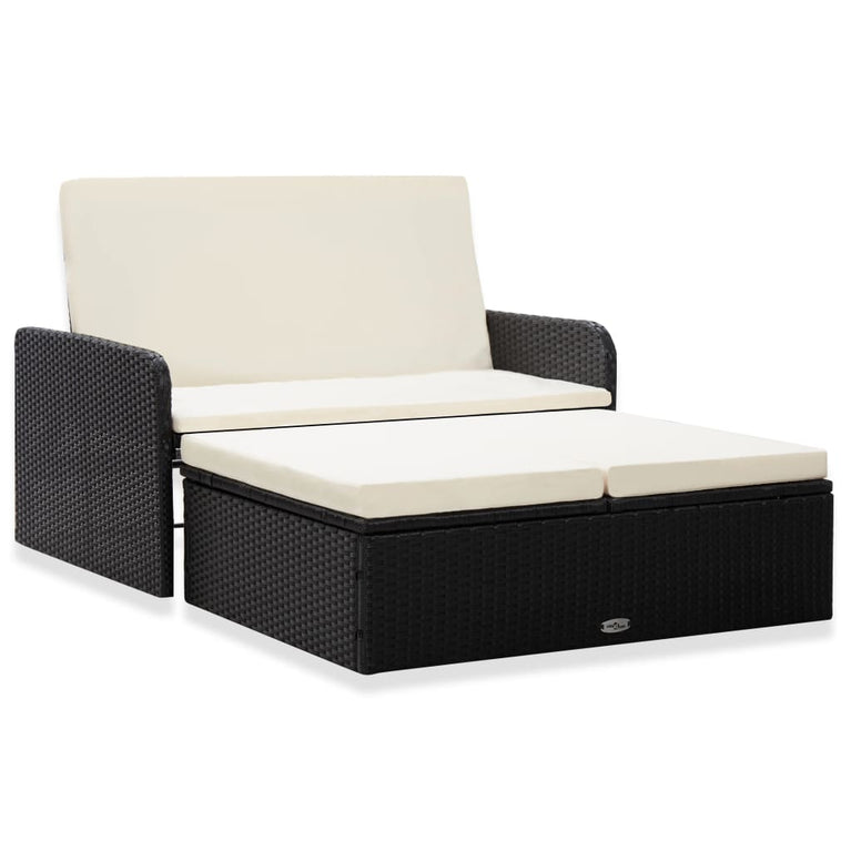 2-delige Loungeset met kussens poly rattan zwart MeubelReus