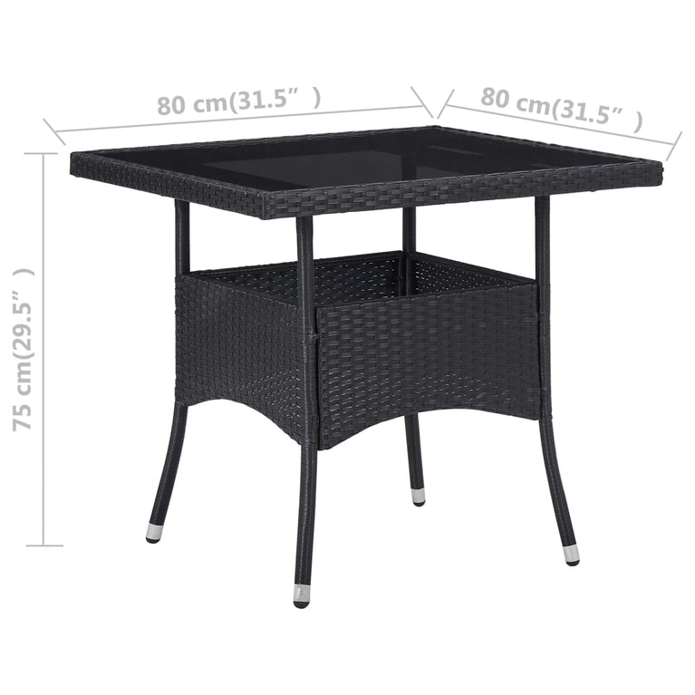 Tuintafel poly rattan en glas zwart MeubelReus