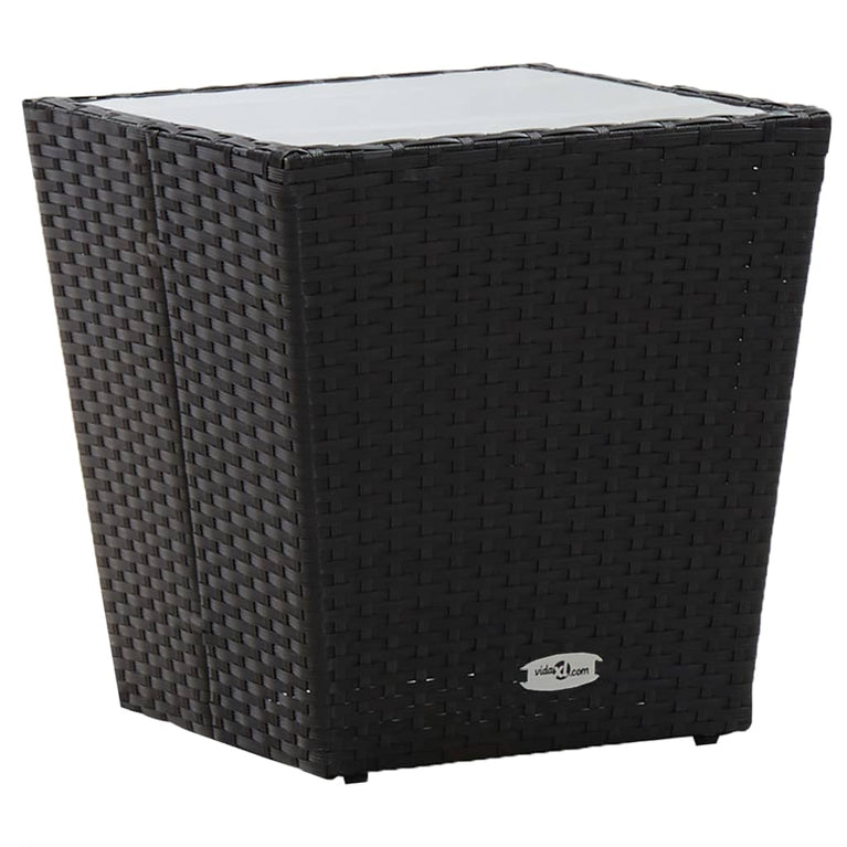 Theetafel 41,5x41,5x43 cm poly rattan en gehard glas zwart MeubelReus