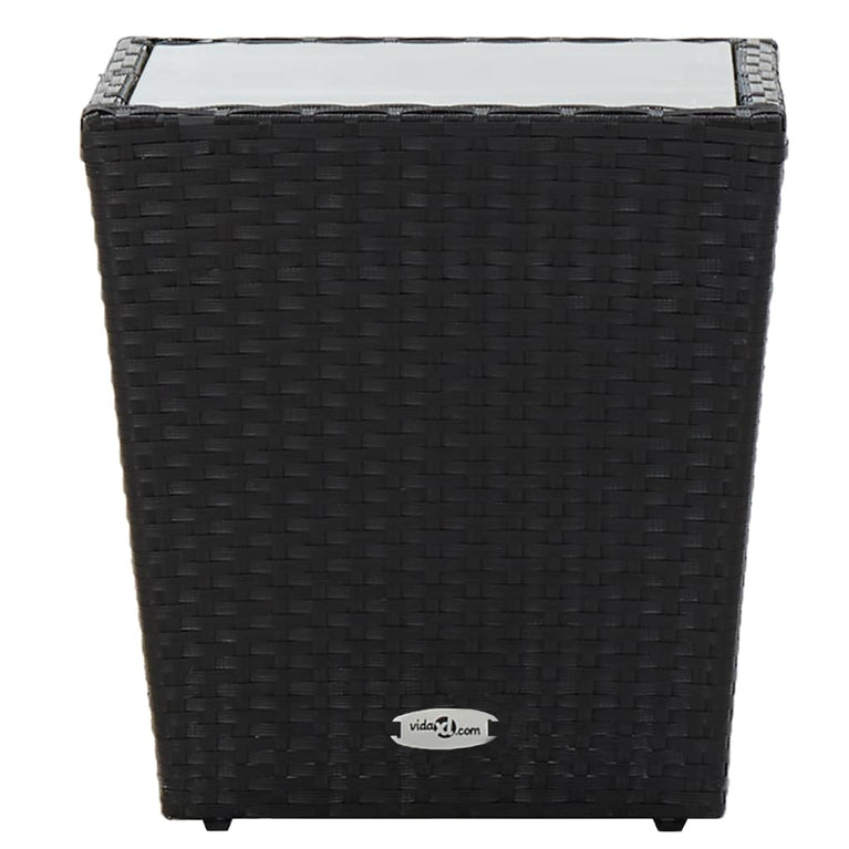 Theetafel 41,5x41,5x43 cm poly rattan en gehard glas zwart MeubelReus