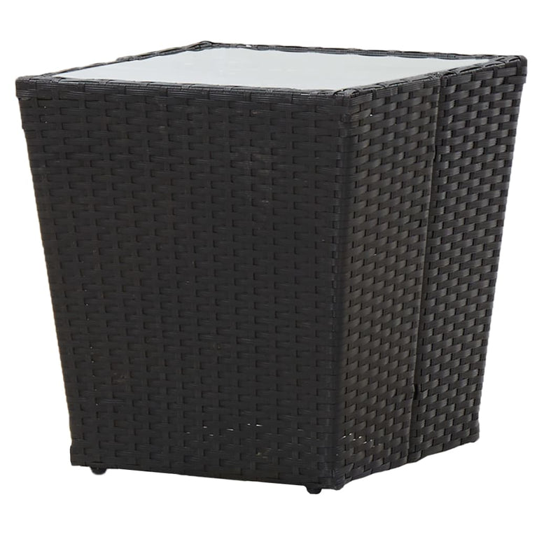 Theetafel 41,5x41,5x43 cm poly rattan en gehard glas zwart MeubelReus
