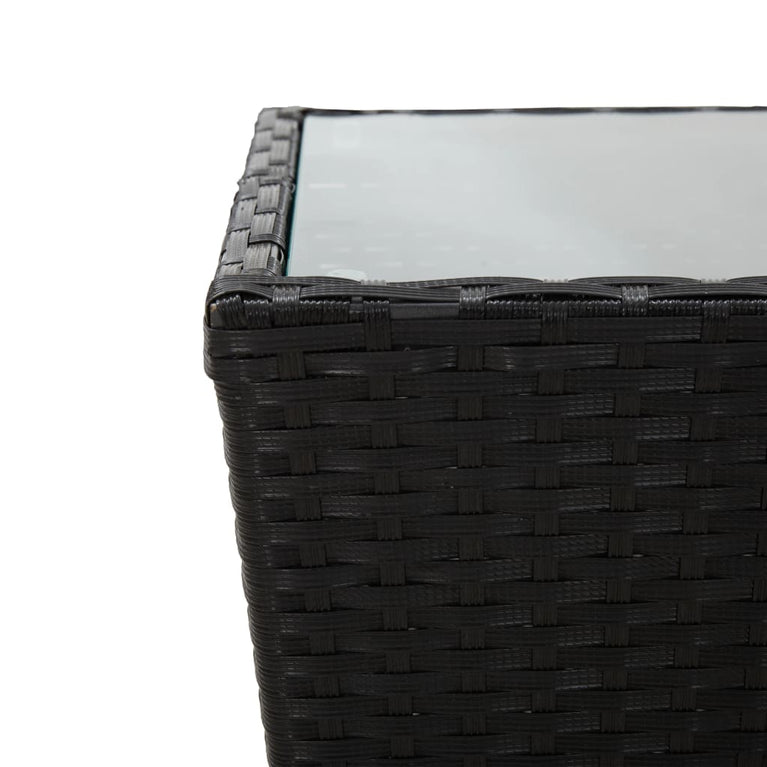 Theetafel 41,5x41,5x43 cm poly rattan en gehard glas zwart MeubelReus