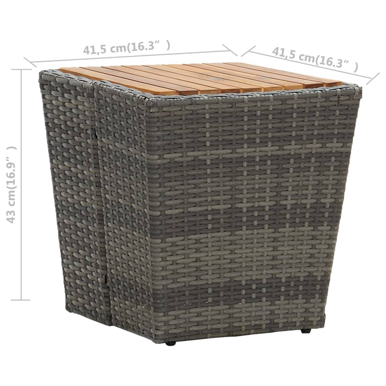 Theetafel 41,5x41,5x43 cm poly rattan massief acaciahout grijs MeubelReus