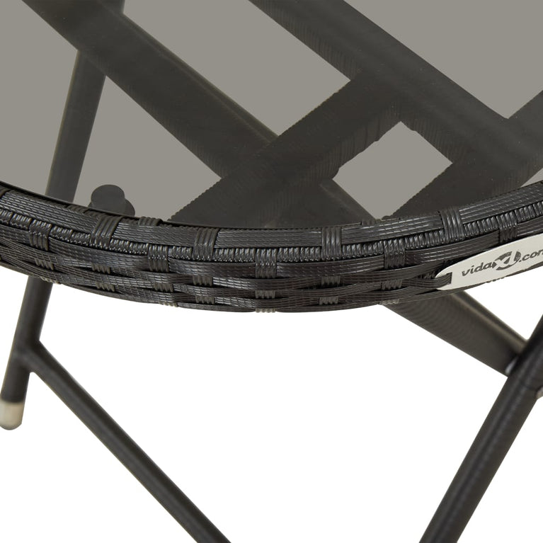 Theetafel 60 cm poly rattan en gehard glas zwart MeubelReus