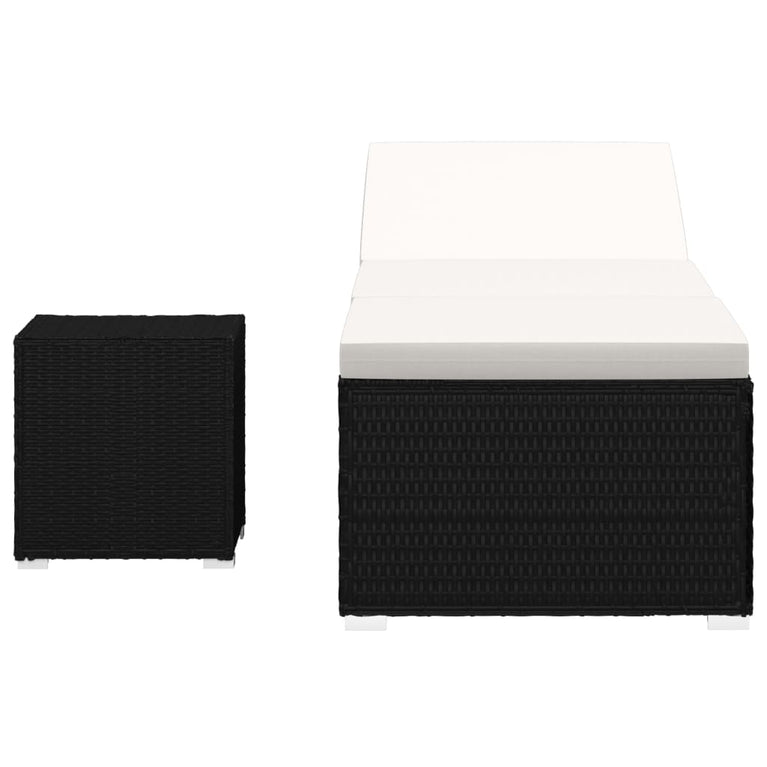 Ligbed met kussen en theetafel poly rattan crèmewit MeubelReus