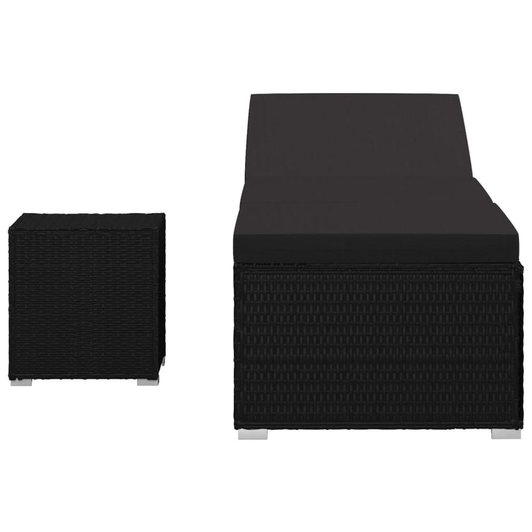 Ligbed met kussen en theetafel poly rattan zwart MeubelReus