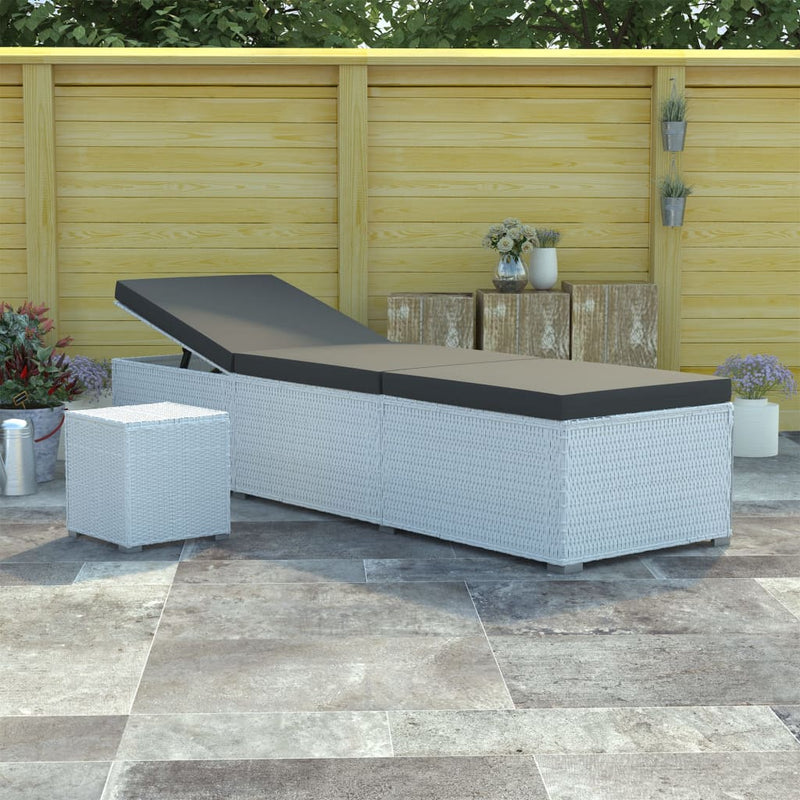 Ligbed met kussen en theetafel poly rattan wit MeubelReus