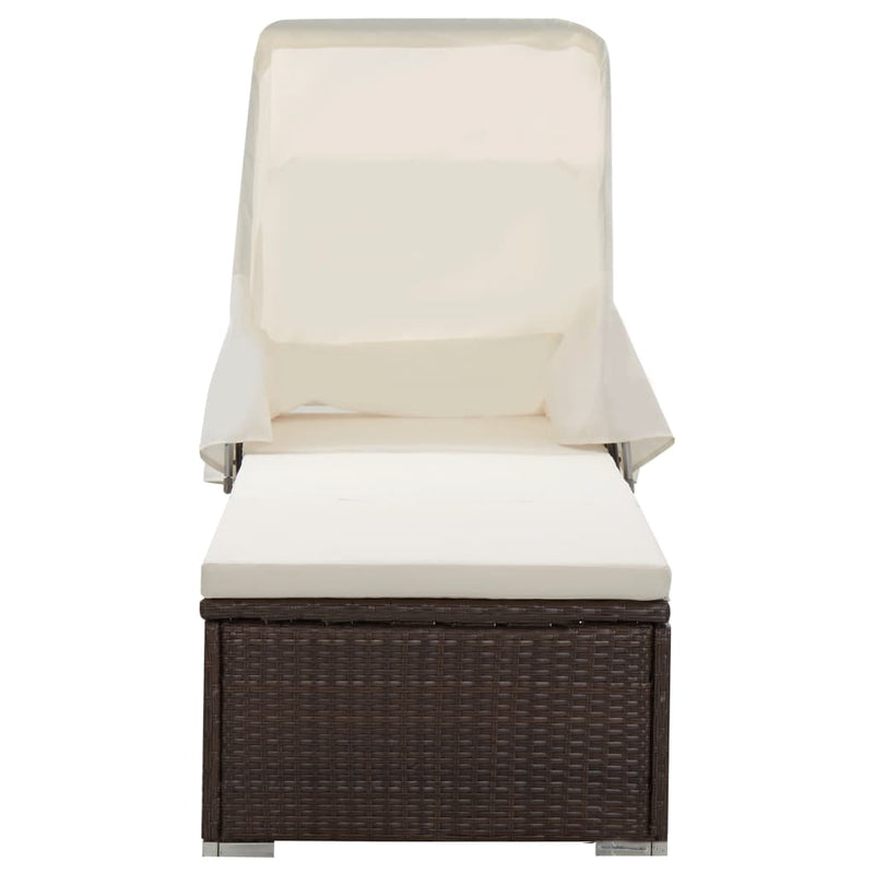 Ligbed met luifel en kussen poly rattan bruin MeubelReus