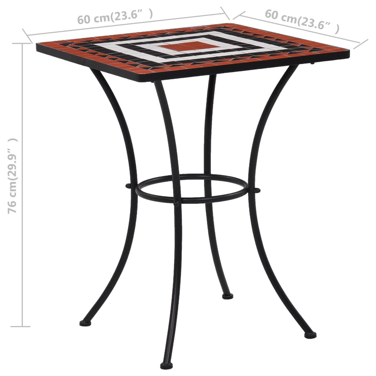 Bistrotafel mozaïek 60 cm keramiek terracottakleurig en wit MeubelReus