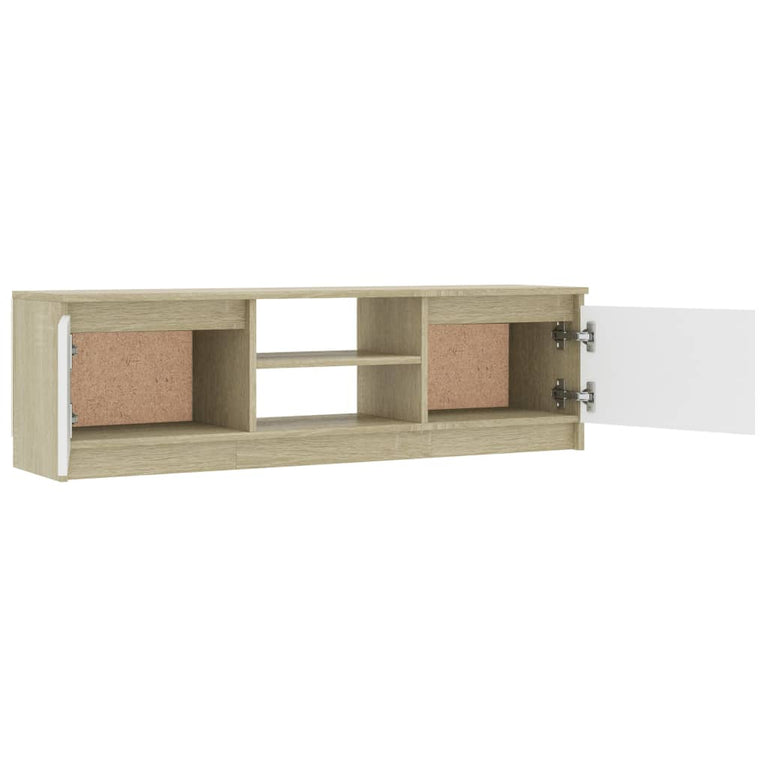 Tv-meubel 120x30x35,5cm bewerkt hout wit en sonoma eikenkleurig