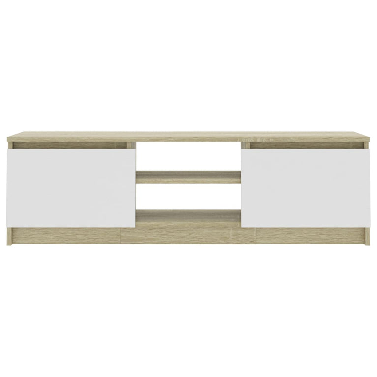 Tv-meubel 120x30x35,5cm bewerkt hout wit en sonoma eikenkleurig