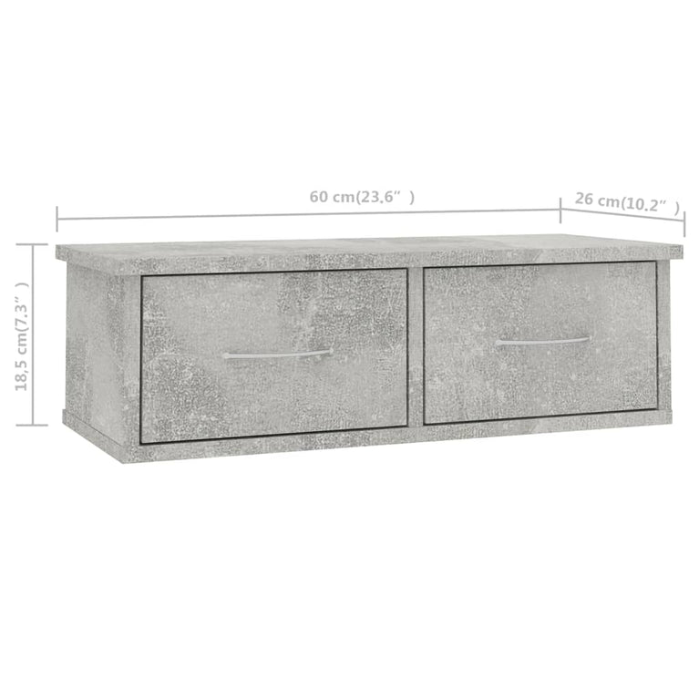 Wandschap met lades 60x26x18,5 cm bewerkt hout betongrijs MeubelReus