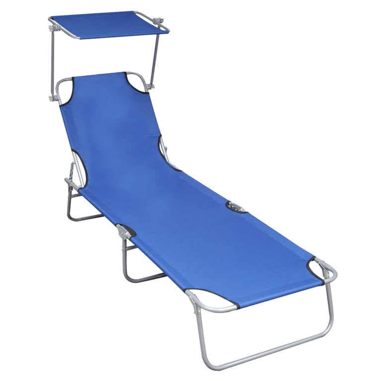 Ligbed inklapbaar met luifel aluminium blauw MeubelReus