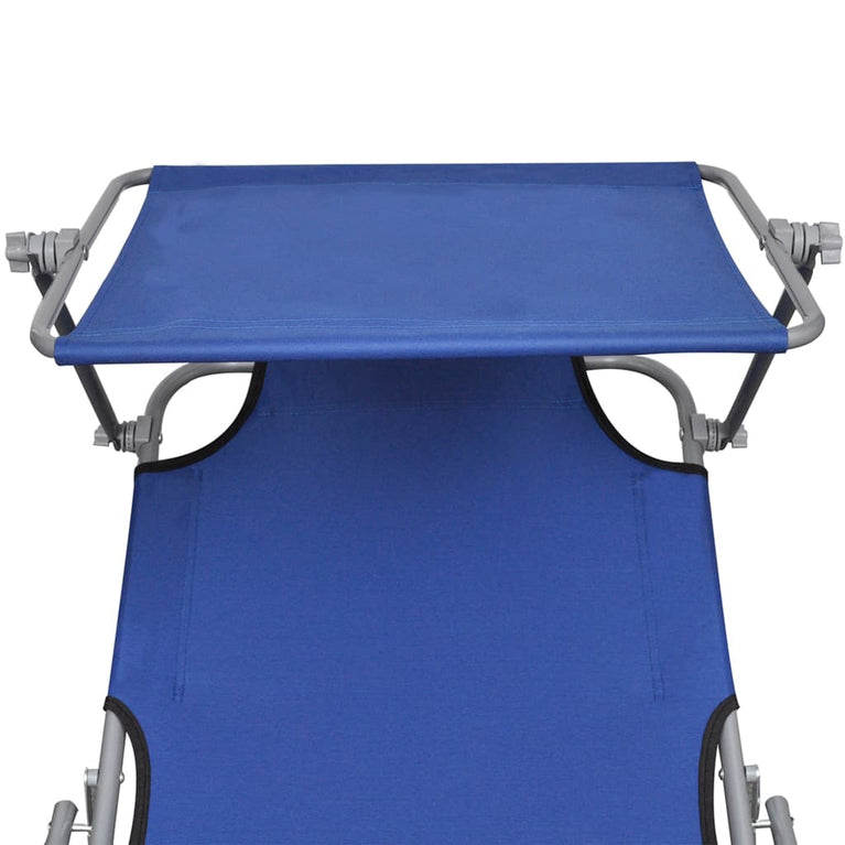 Ligbed inklapbaar met luifel aluminium blauw MeubelReus