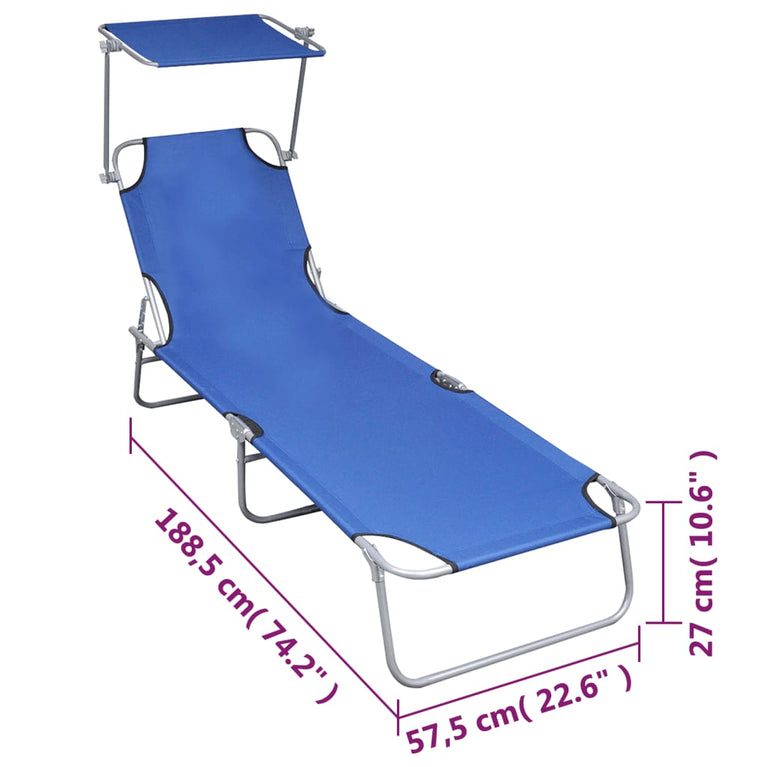 Ligbed inklapbaar met luifel aluminium blauw MeubelReus