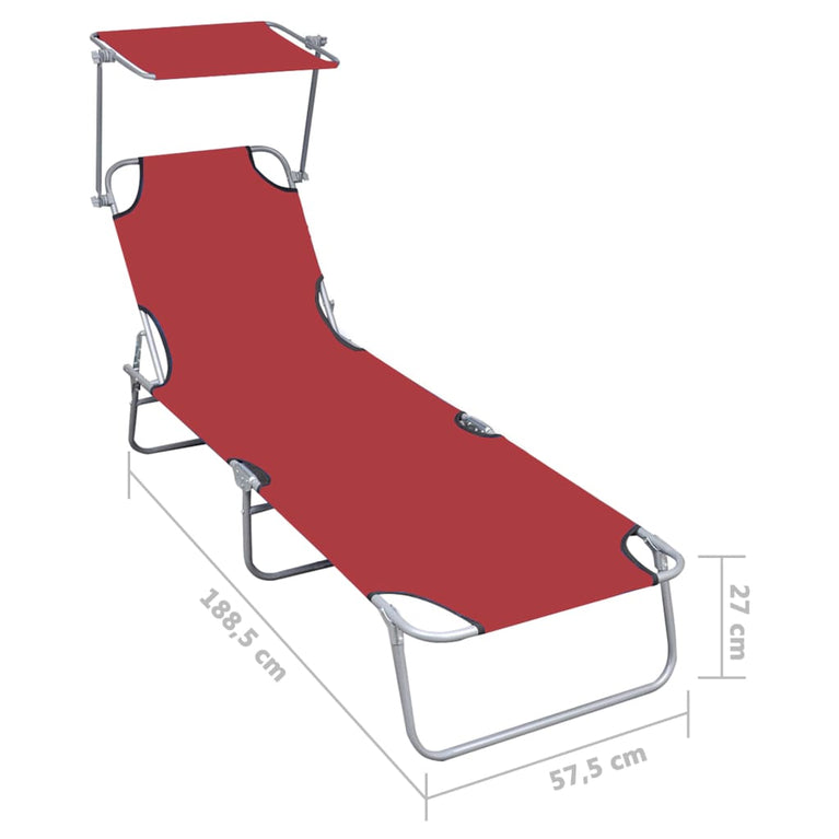 Ligbed inklapbaar met luifel aluminium rood MeubelReus