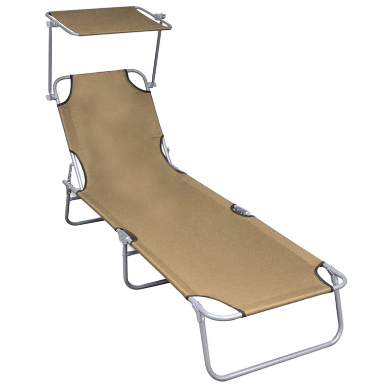 Ligbed inklapbaar met luifel aluminium taupe MeubelReus