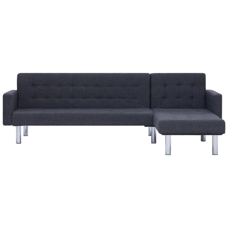 Slaapbank L-vormig polyester donkergrijs