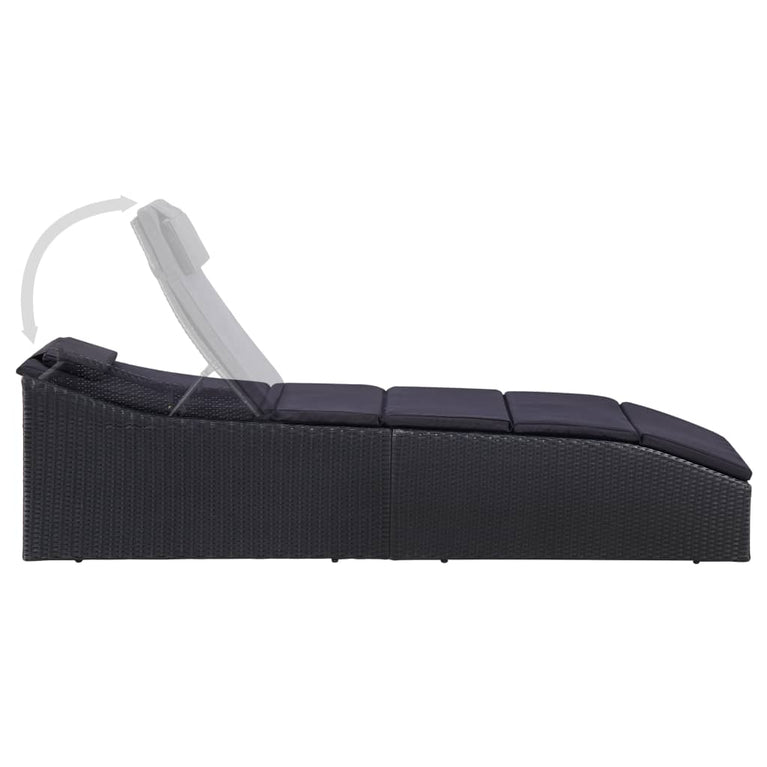 Ligbed met kussen poly rattan zwart MeubelReus