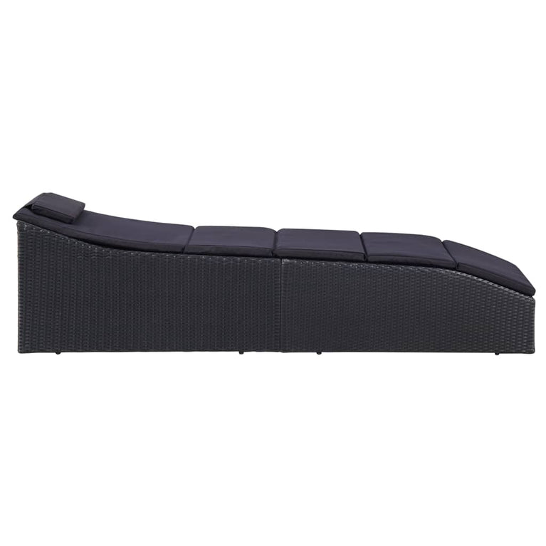 Ligbed met kussen poly rattan zwart MeubelReus
