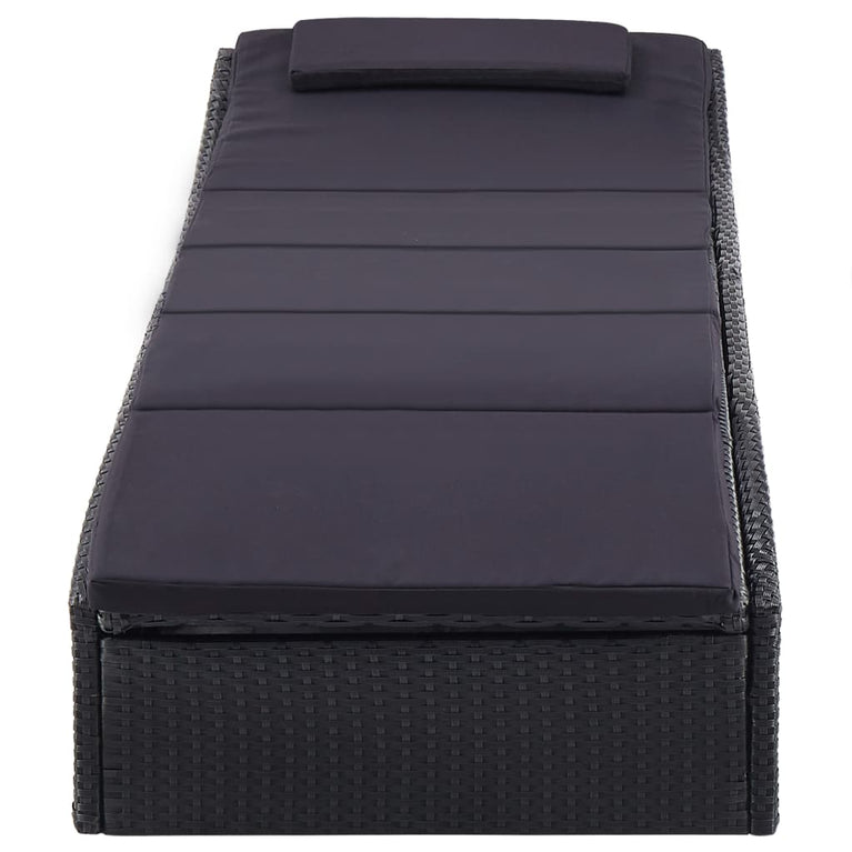 Ligbed met kussen poly rattan zwart MeubelReus
