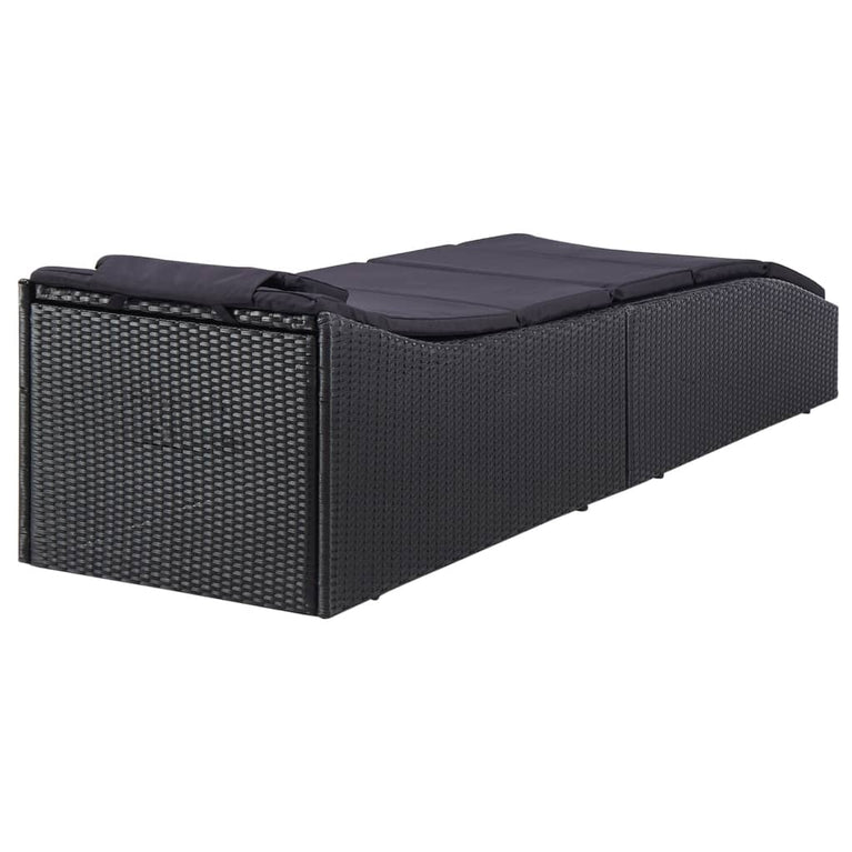 Ligbed met kussen poly rattan zwart MeubelReus