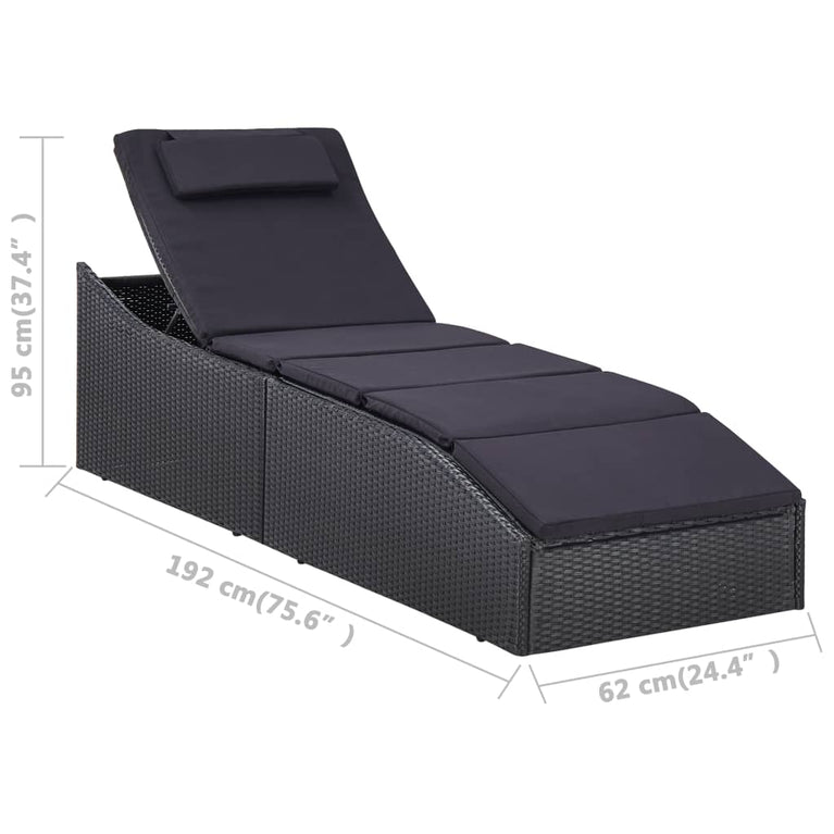 Ligbed met kussen poly rattan zwart MeubelReus