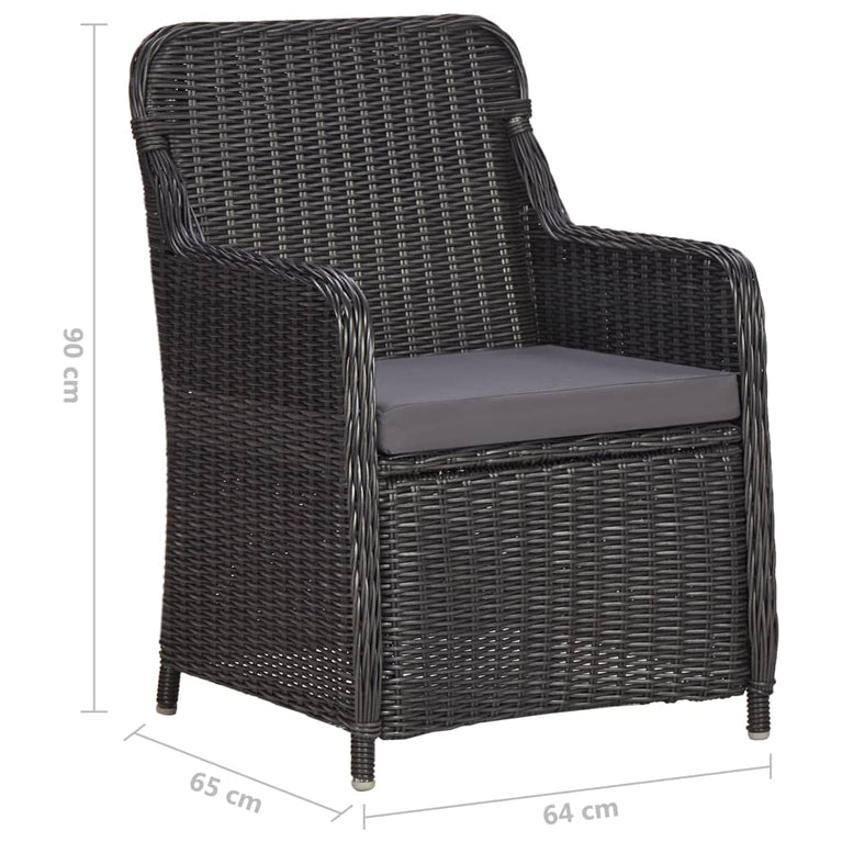3-delige Bistroset met kussens poly rattan zwart MeubelReus