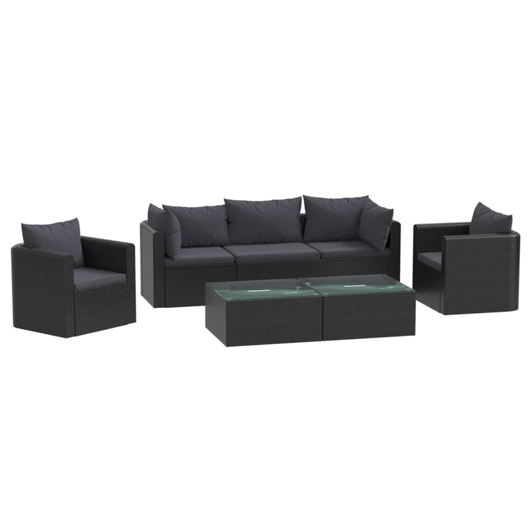 7-delige Loungeset met kussens poly rattan zwart MeubelReus