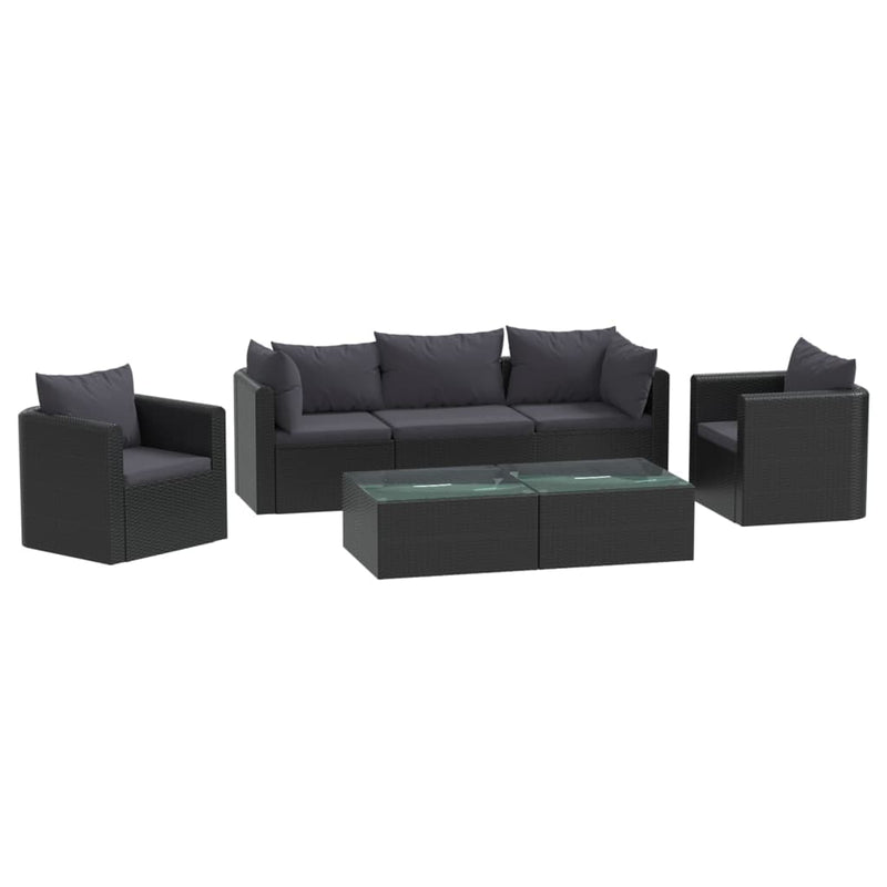 7-delige Loungeset met kussens poly rattan zwart MeubelReus