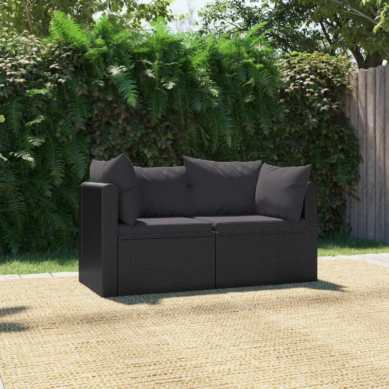 2-delige Loungeset met kussens poly rattan zwart MeubelReus