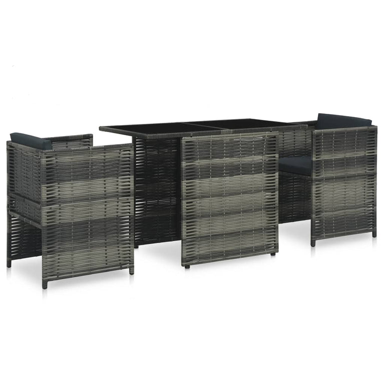 3-delige Bistroset met kussens poly rattan grijs MeubelReus