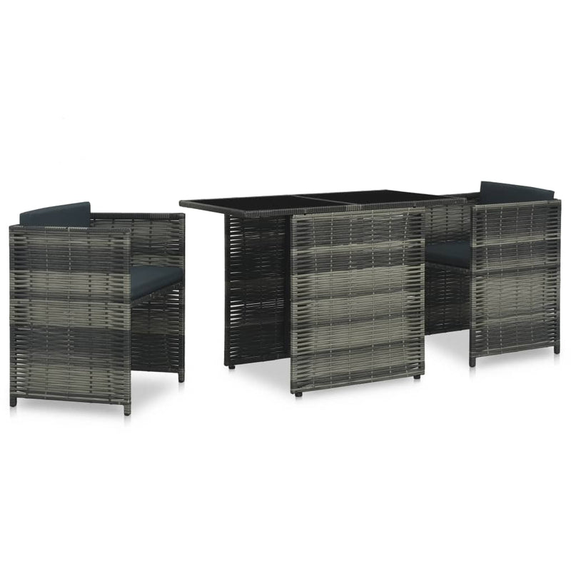 3-delige Bistroset met kussens poly rattan grijs MeubelReus