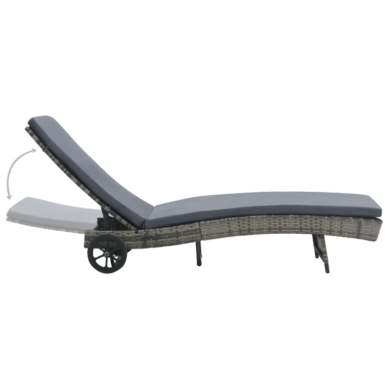 Ligbed met wielen en kussen poly rattan antraciet MeubelReus