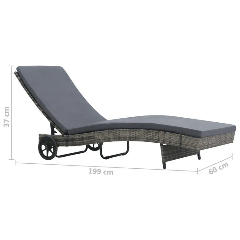 Ligbed met wielen en kussen poly rattan antraciet MeubelReus