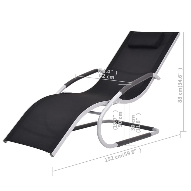 Ligbed met kussen aluminium en textileen zwart MeubelReus