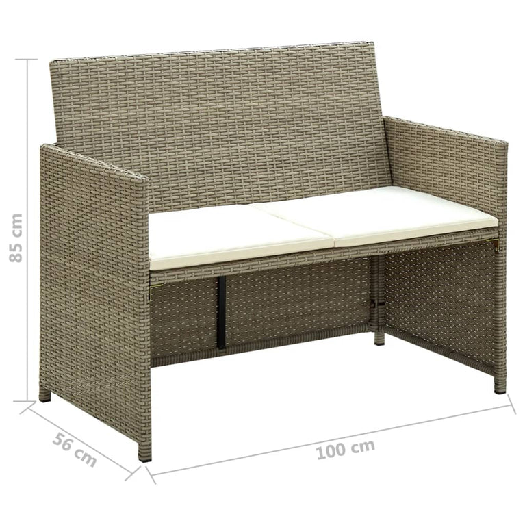 Tuinbank 2-zits met kussens poly rattan beige MeubelReus