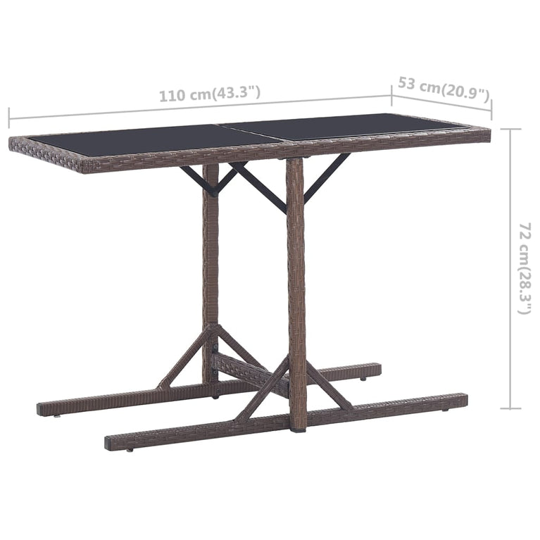 Tuintafel 110x53x72 cm glas en poly rattan bruin MeubelReus