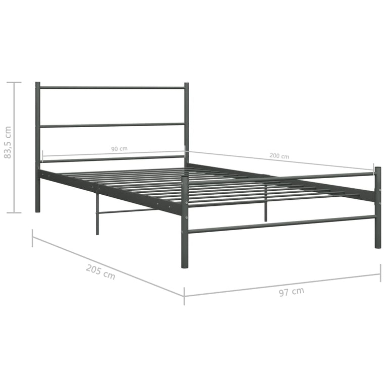 Bedframe metaal grijs 90x200 cm
