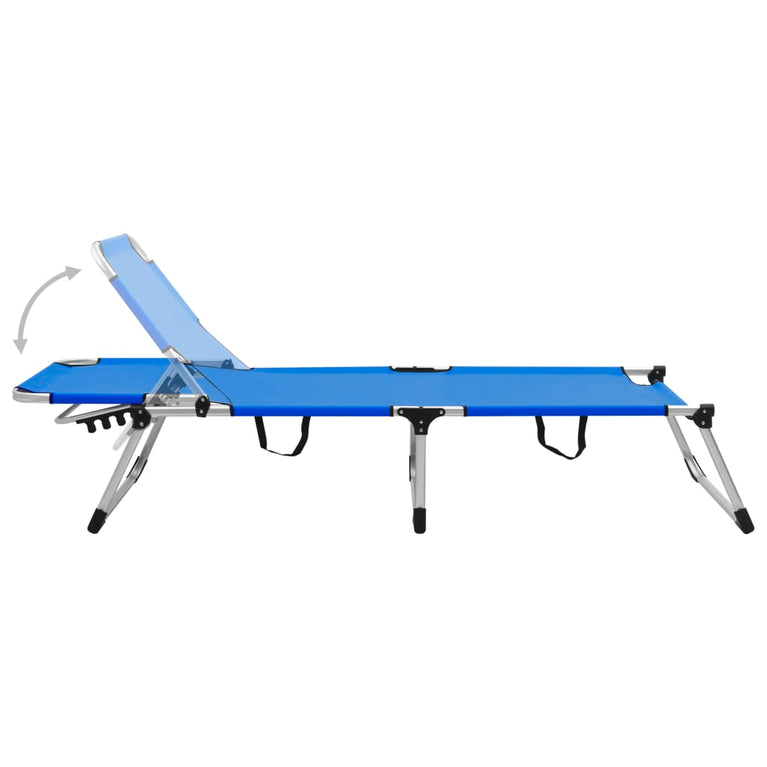 vidaXL Ligbed extra hoog inklapbaar senior aluminium blauw MeubelReus