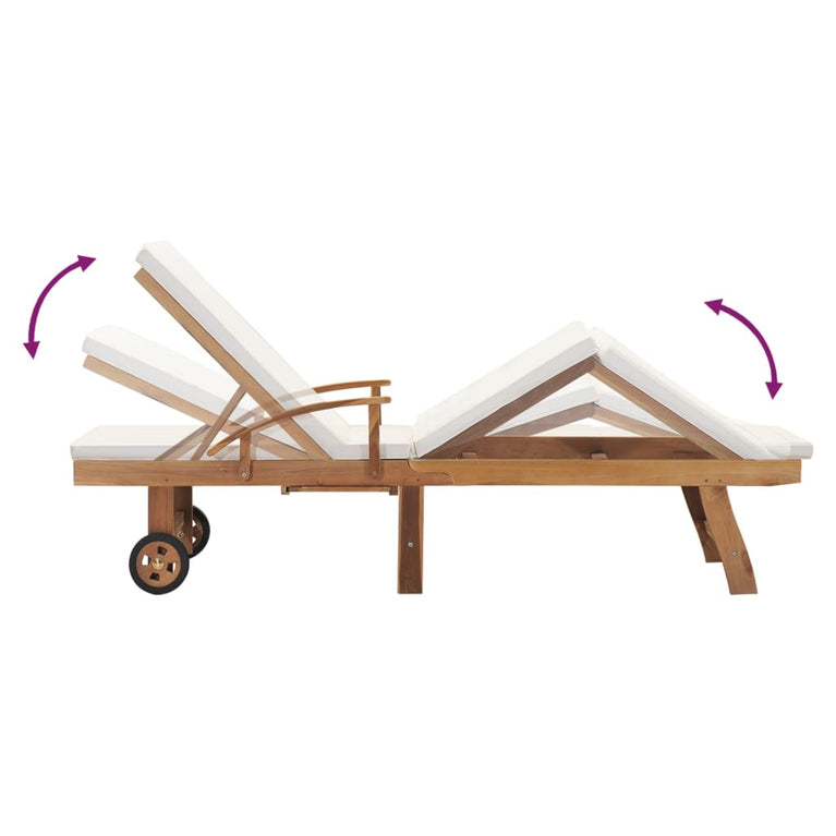 Ligbed met kussen massief teakhout crème MeubelReus