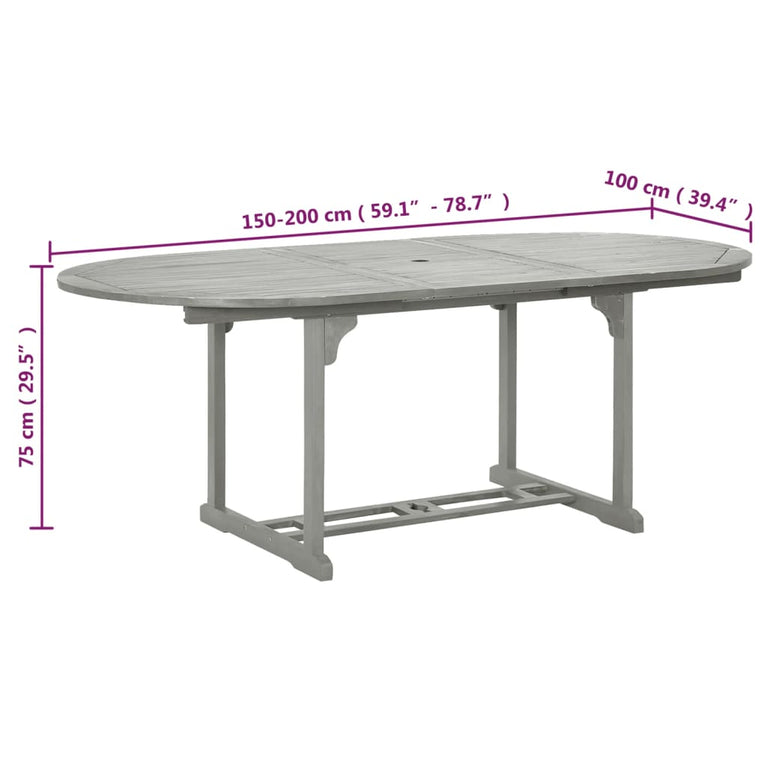 Tuintafel 200x100x75 cm massief acaciahout grijs MeubelReus