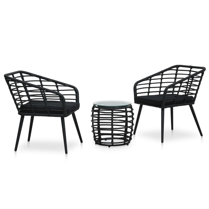 3-delige Bistroset poly rattan zwart MeubelReus