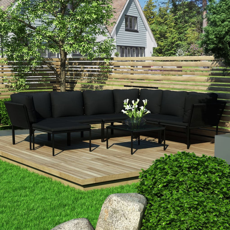 8-delige Loungeset met kussens PVC zwart MeubelReus