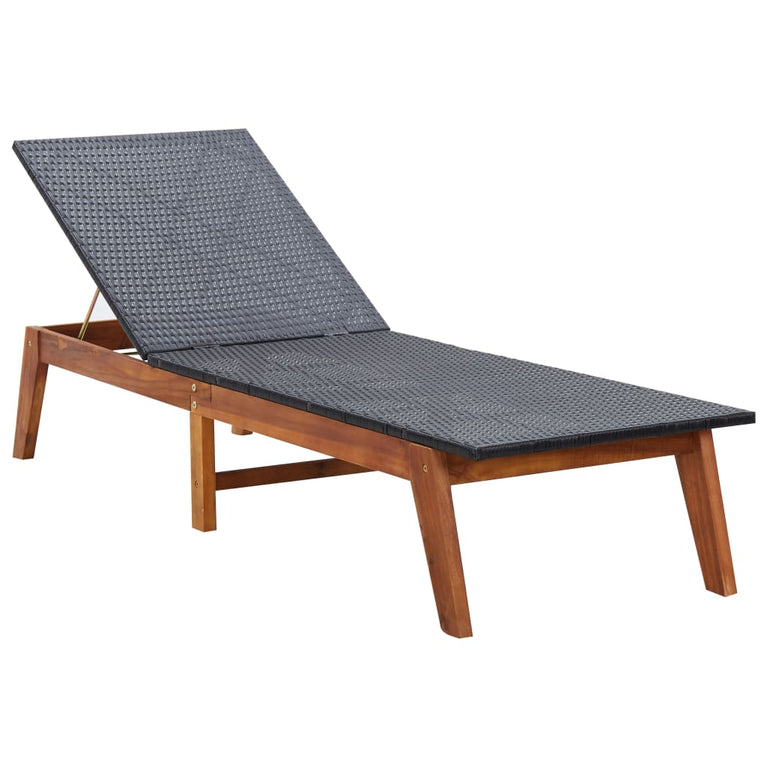 Ligbed met kussen poly rattan en massief acaciahout MeubelReus