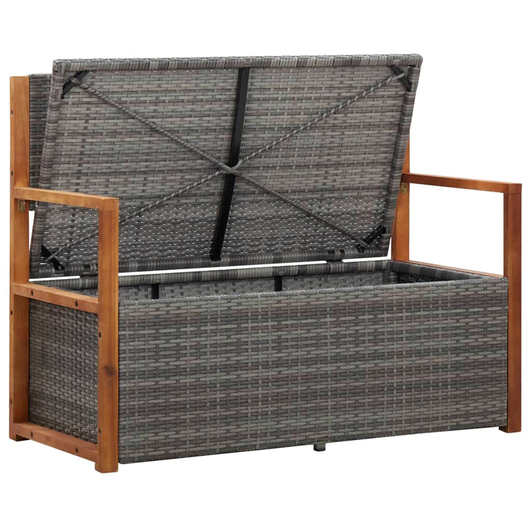 Opbergbankje 115 cm poly rattan en massief acaciahout grijs