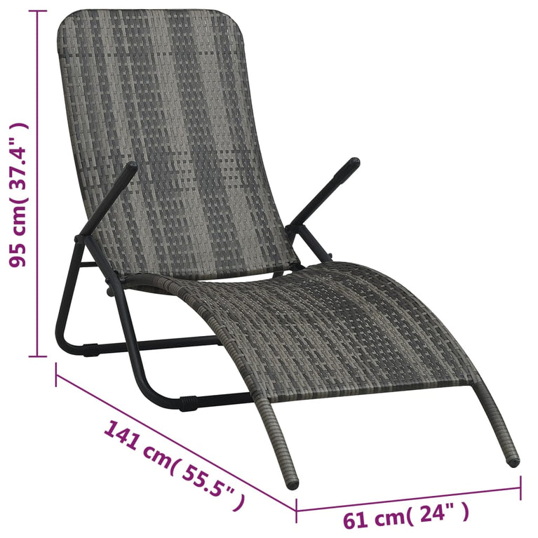 Ligbed inklapbaar poly rattan grijs MeubelReus