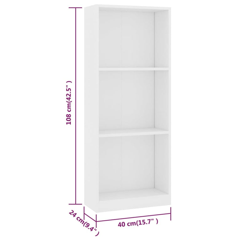Boekenkast met 3 schappen 40x24x108 cm bewerkt hout wit MeubelReus