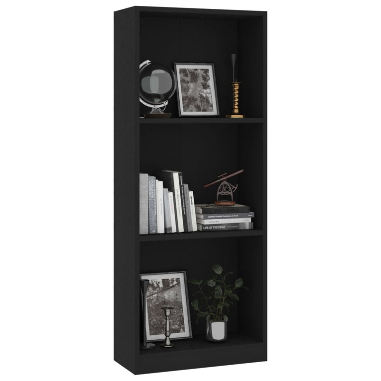 Boekenkast met 3 schappen 40x24x108 cm bewerkt hout zwart MeubelReus