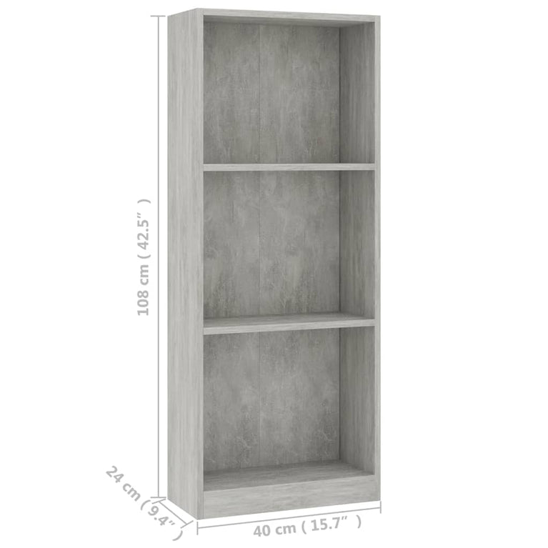 Boekenkast met 3 schappen 40x24x108 cm bewerkt hout betongrijs MeubelReus